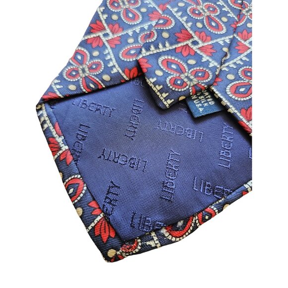 Liberty Of London Men Silk Necktie Geometric Pattern Red & Blue Made In USA - Picture 8 of 9